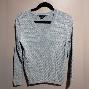 Tommy Hilfiger Light Gray Cotton V-Neck Sweater Large